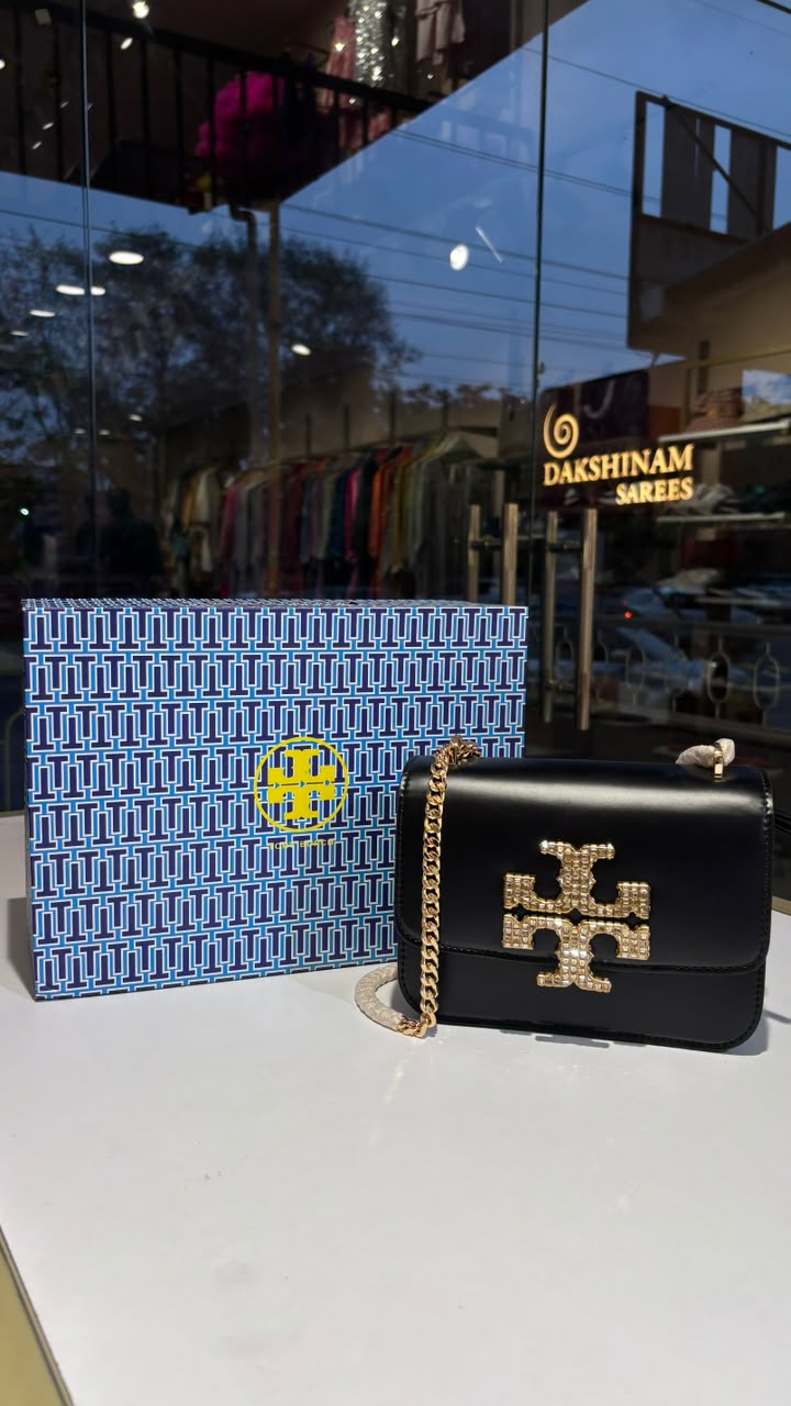 Midnight Black Crystal-Emblem Shoulder Bag