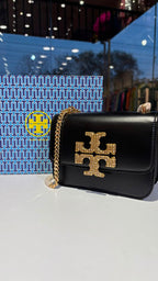 Midnight Black Crystal-Emblem Shoulder Bag