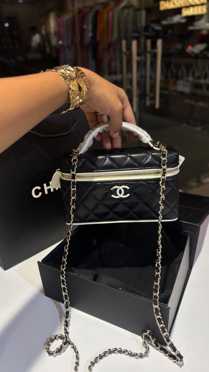 Quilted Top-Handle Vanity bag with Chain Strap