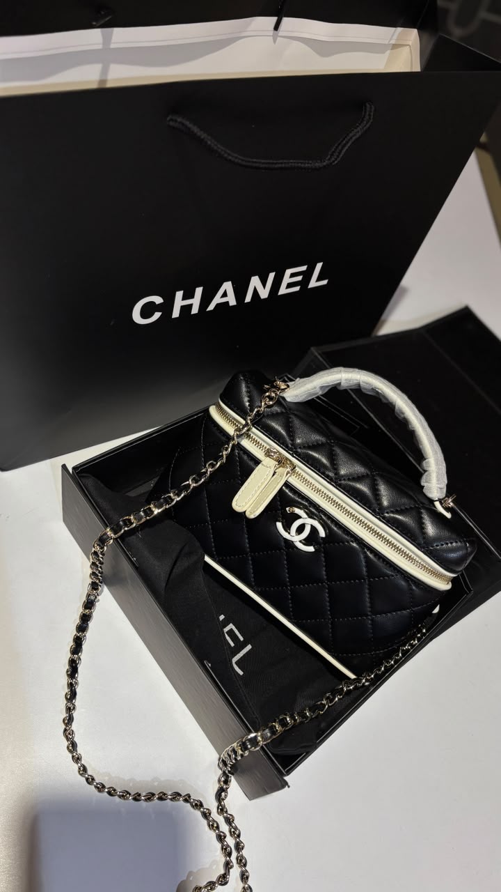 Quilted Top-Handle Vanity bag with Chain Strap