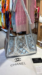 Classic Black Quilted Shoulder Tote with Silver Hardware