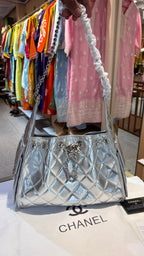 Classic Black Quilted Shoulder Tote with Silver Hardware