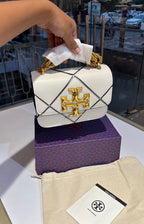 Quilted Geometric Top-Handle Bag