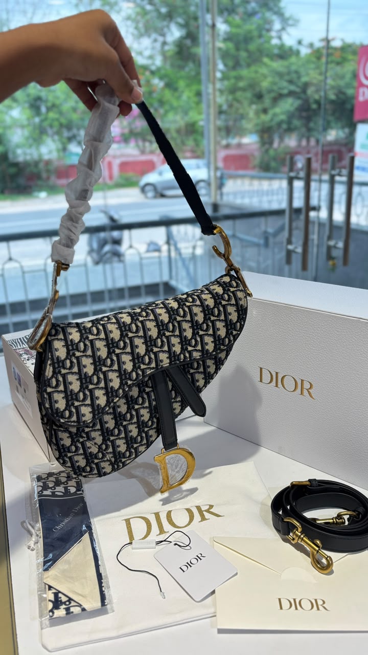 Embroidered Canvas Saddle Handbag