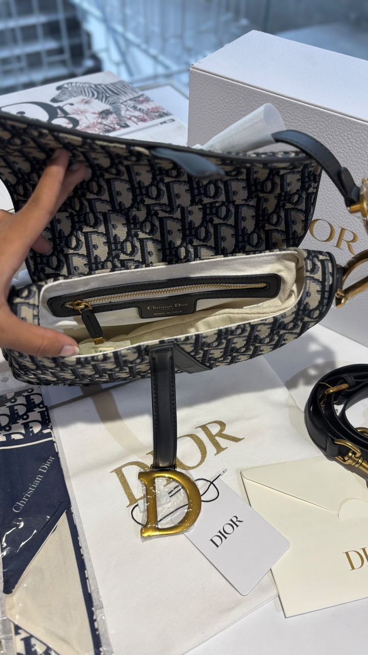 Embroidered Canvas Saddle Handbag