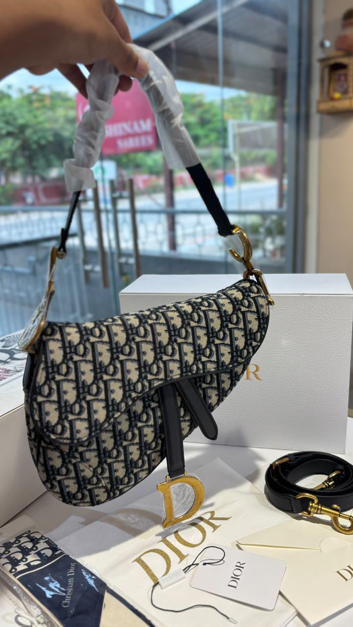 Embroidered Canvas Saddle Handbag