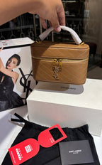 Quilted Tan Vanity Box Bag