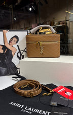 Quilted Tan Vanity Box Bag