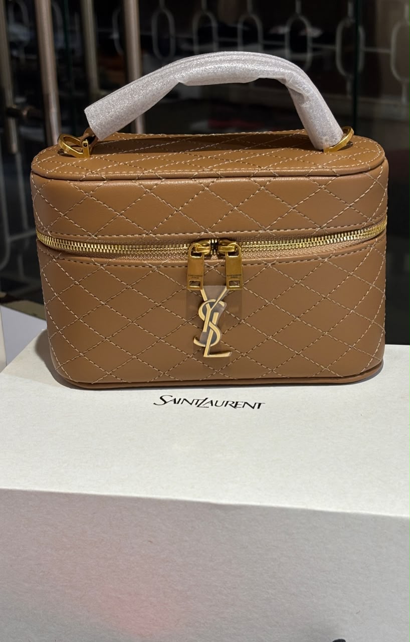 Quilted Tan Vanity Box Bag