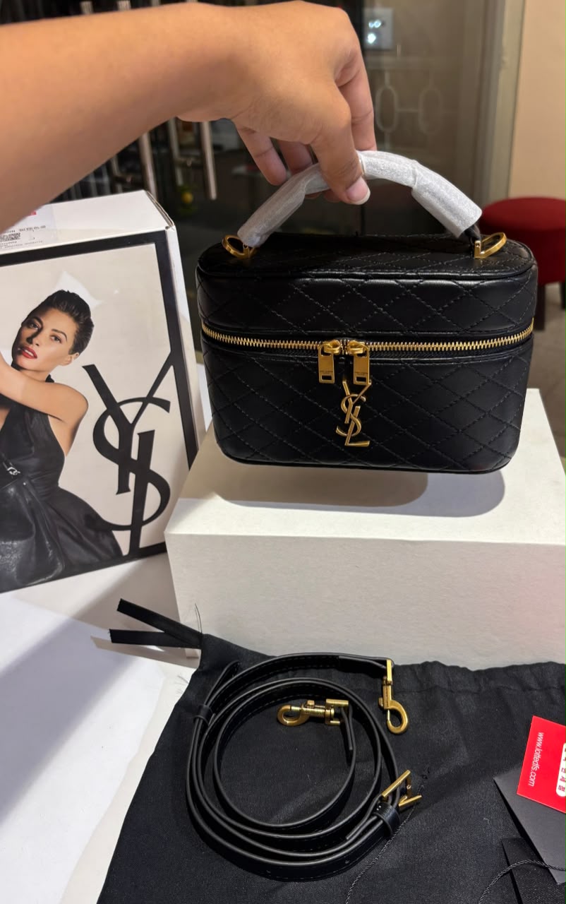 Quilted Tan Vanity Box Bag
