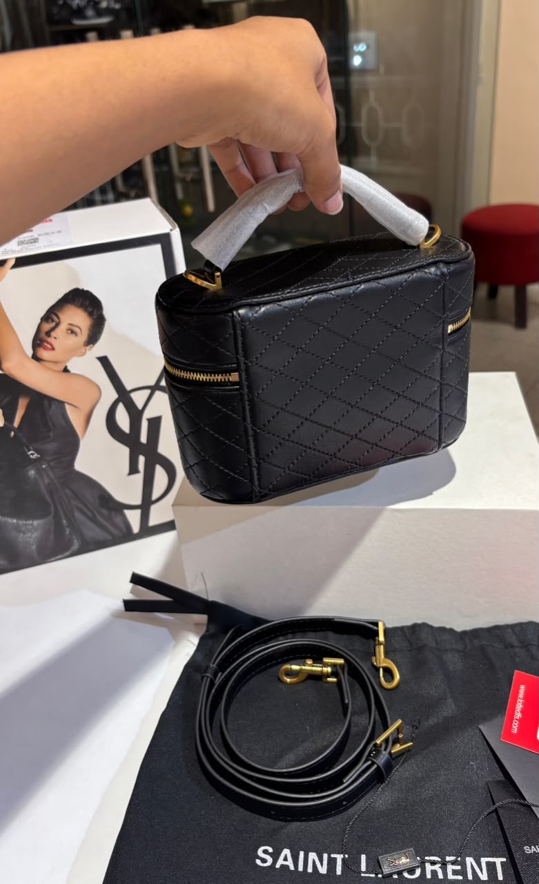 Quilted Tan Vanity Box Bag