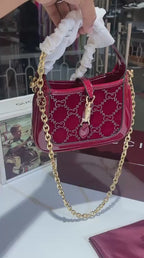 Burgundy Velvet Monogram Chain Bag