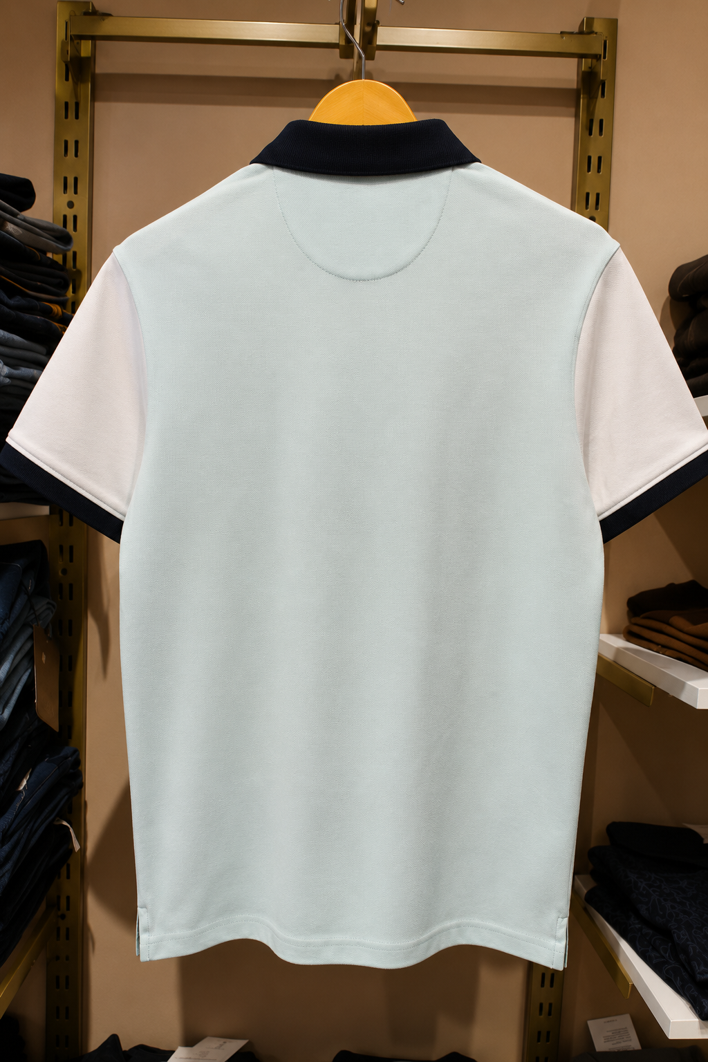 Navy Blue Polo T-Shirt with White Sleeves & Embroidered Crest