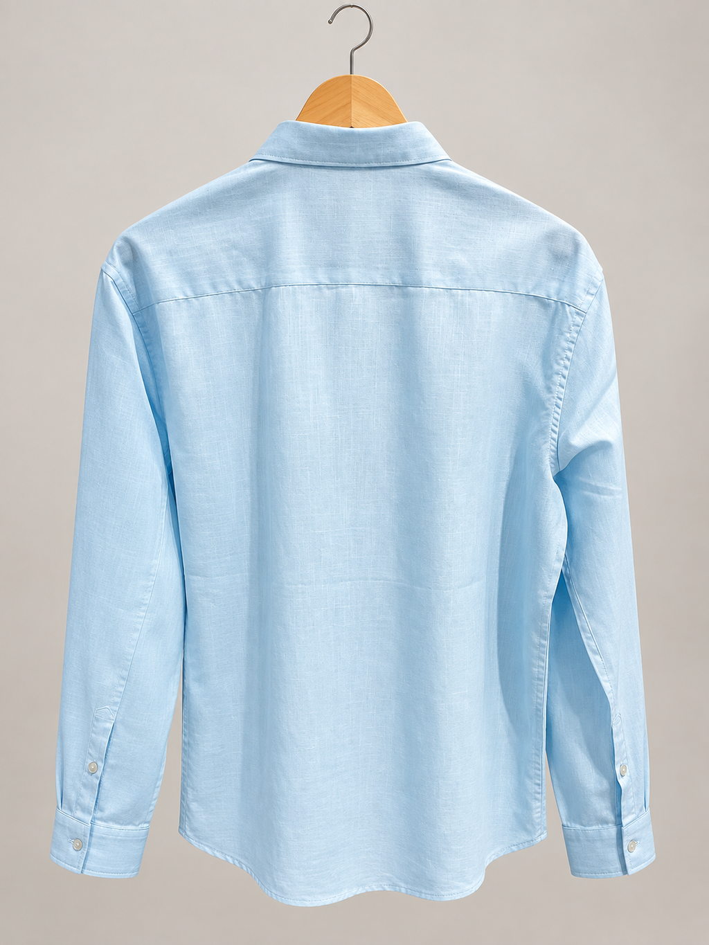 Light Blue Linen-Blend Embroidered Shirt