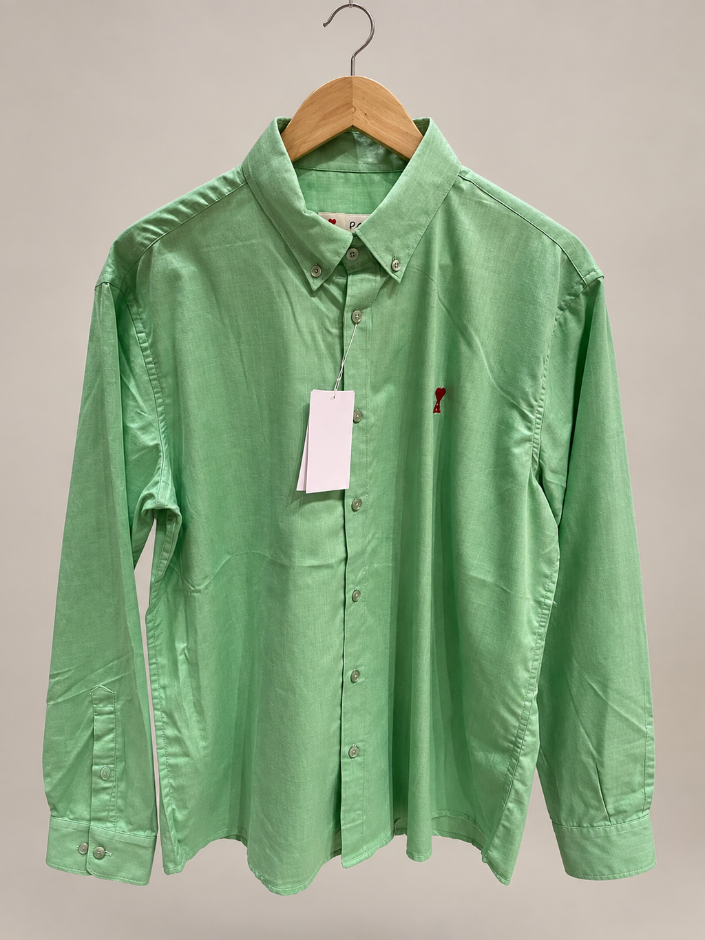 Mint Green Cotton Button-Down Shirt with Embroidered Detail