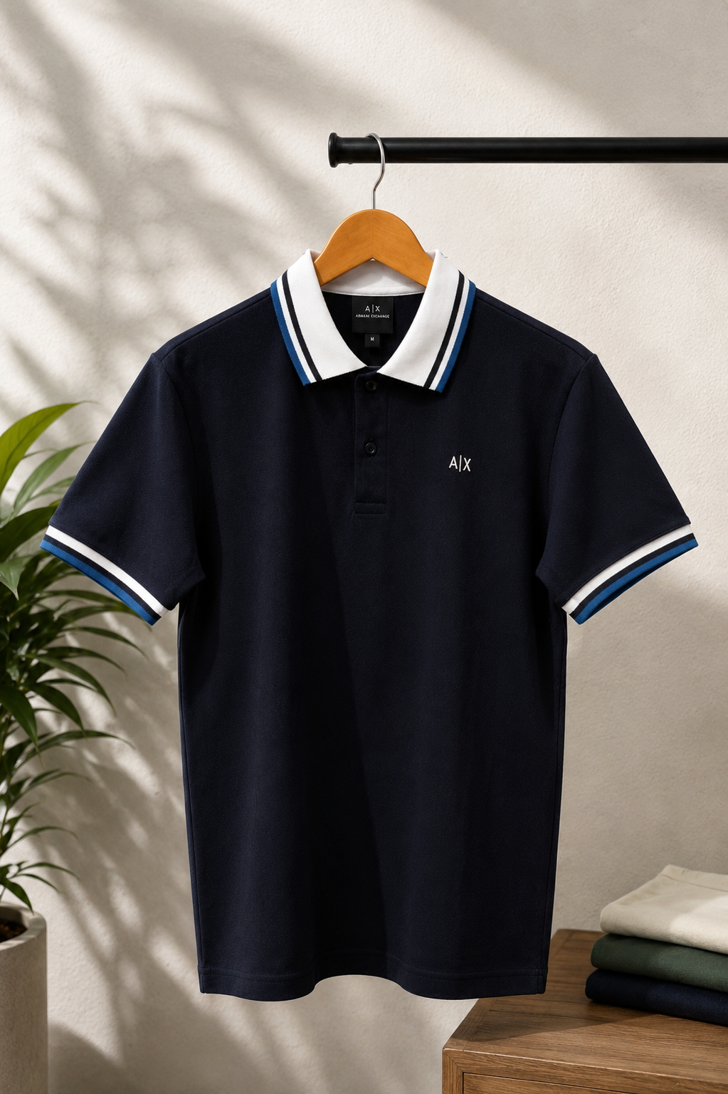 Midnight Blue Contrast-Trim Polo T-Shirt