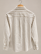 Beige & White Striped Button-Down Cotton Shirt