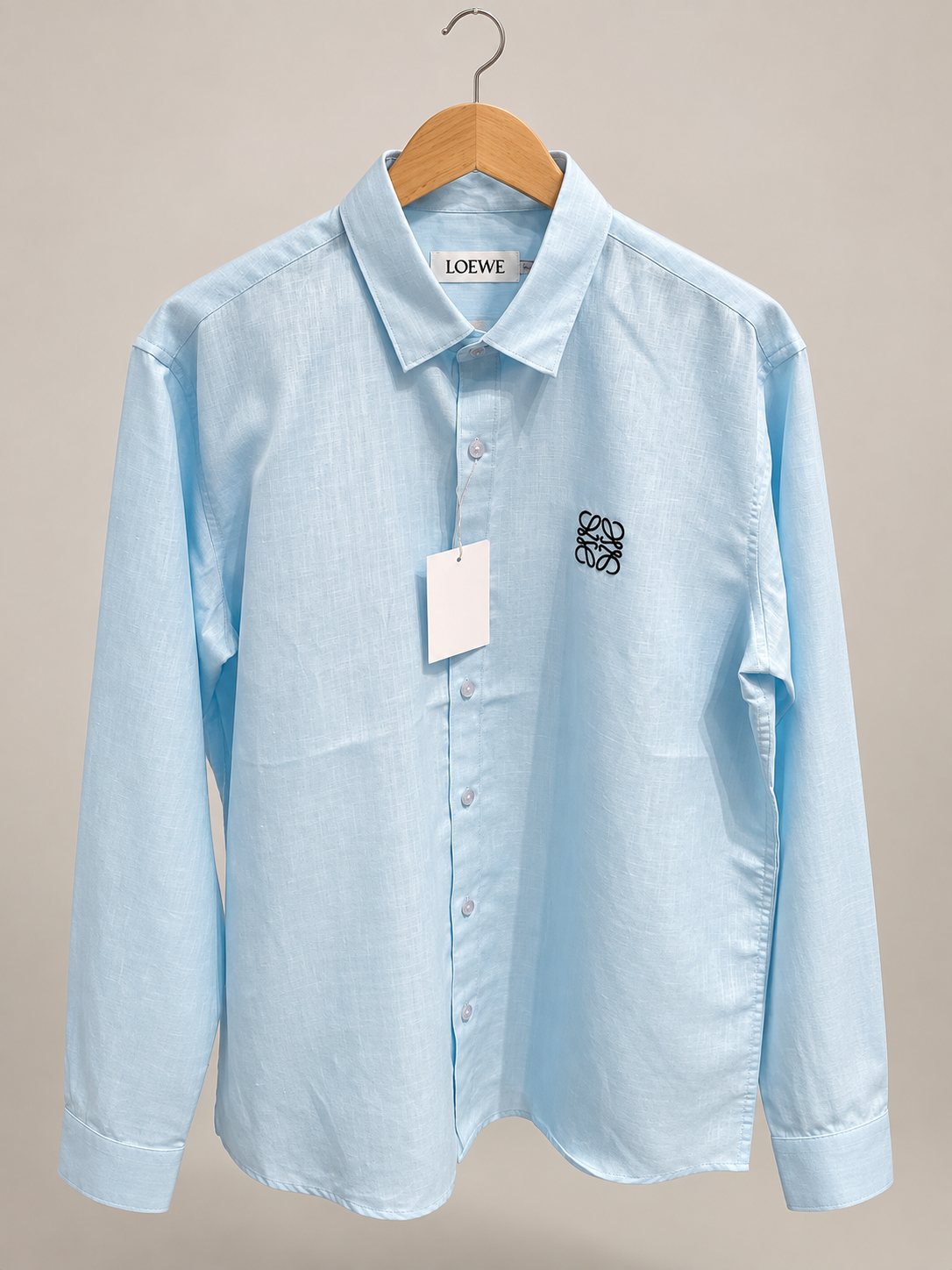 Light Blue Linen-Blend Embroidered Shirt