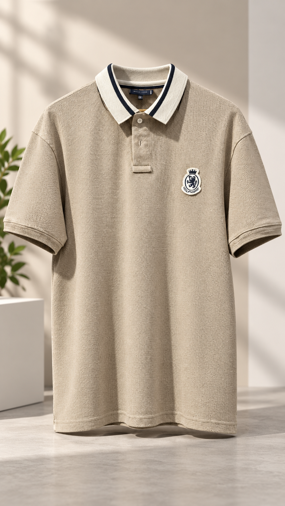 Vintage Beige Textured Piqué Polo T-Shirt