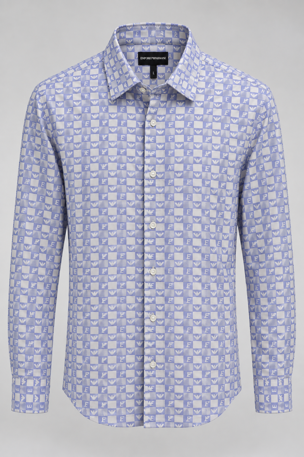 Blue & White Monogram Checkered Shirt