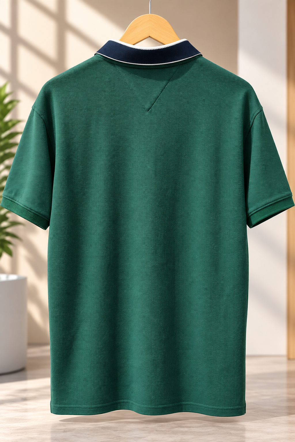 Classic Green Pique Polo Shirt with Contrast Collar and Trim