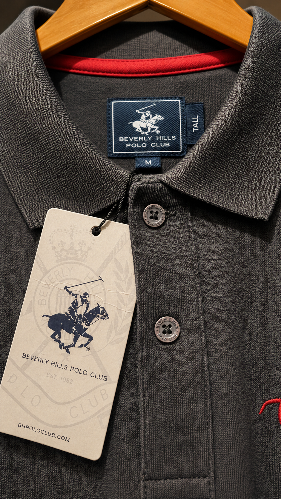 Charcoal Grey Polo T-Shirt with Red Embroidered Logo