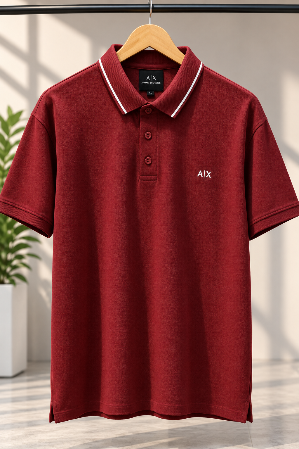 Men’s Burgundy Polo T-Shirt with Contrast Stripe Collar