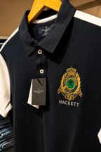 Navy Blue Polo T-Shirt with White Sleeves & Embroidered Crest