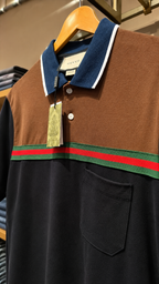Men’s Colorblock Polo T-Shirt with Contrast Collar & Stripe Detail
