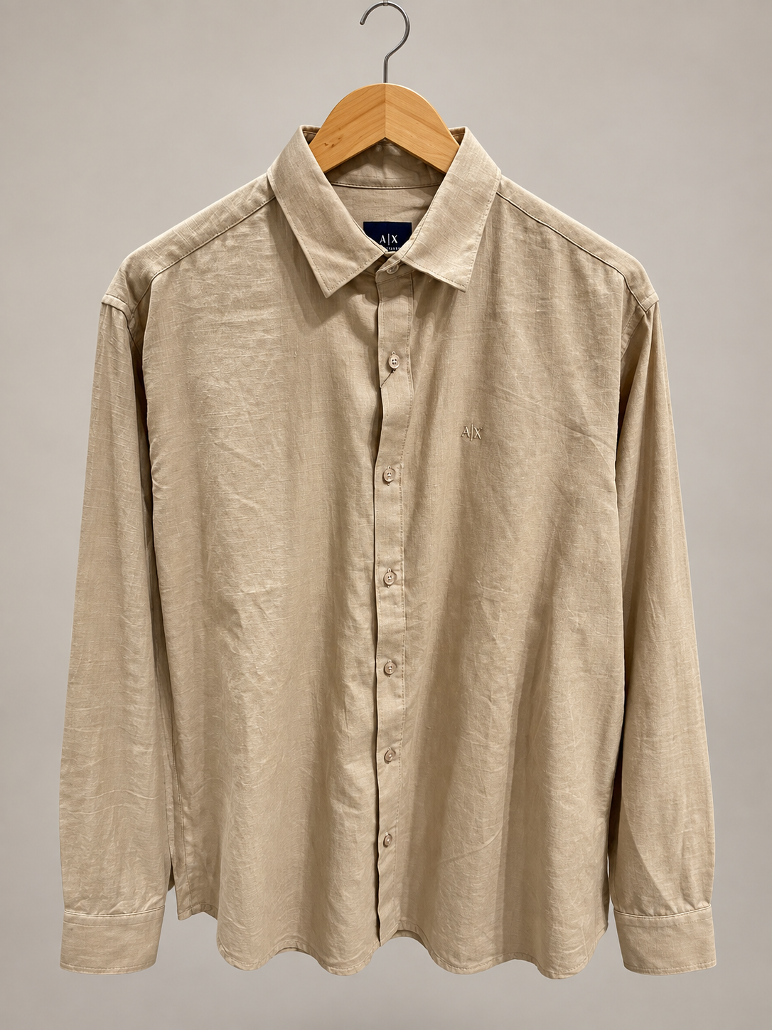 Beige Textured Button-Down Casual Shirt