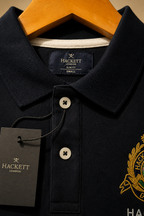 Navy Blue Polo T-Shirt with White Sleeves & Embroidered Crest