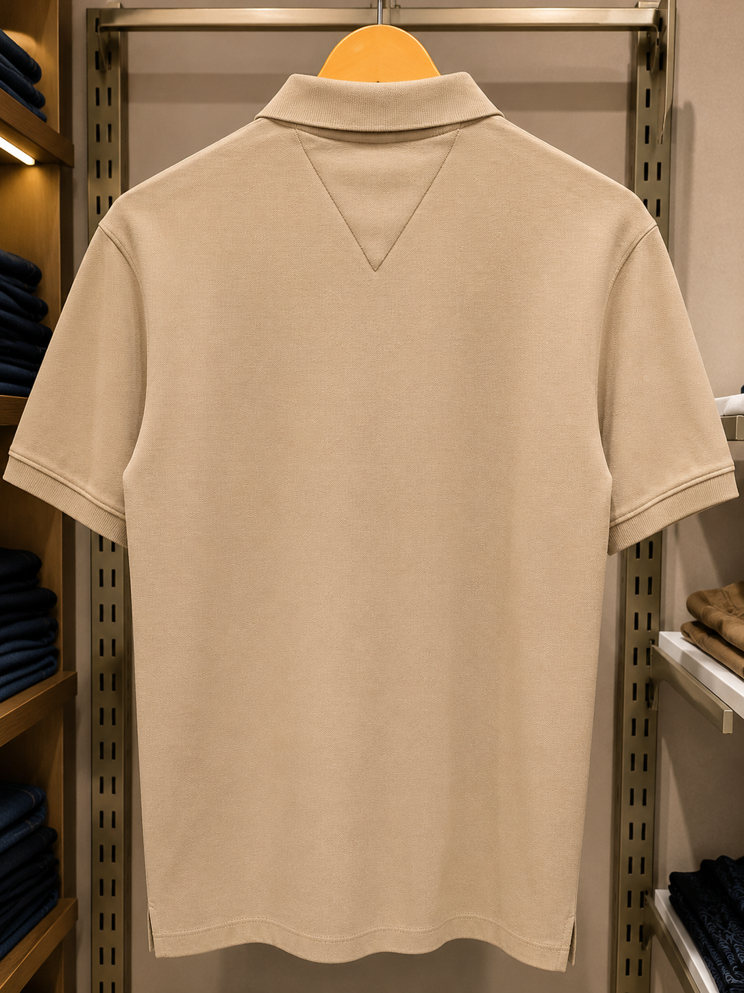 Men’s Beige Cotton Contrast-Collar Polo T-Shirt