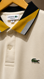 Cream Polo T-Shirt with Contrast Striped Collar