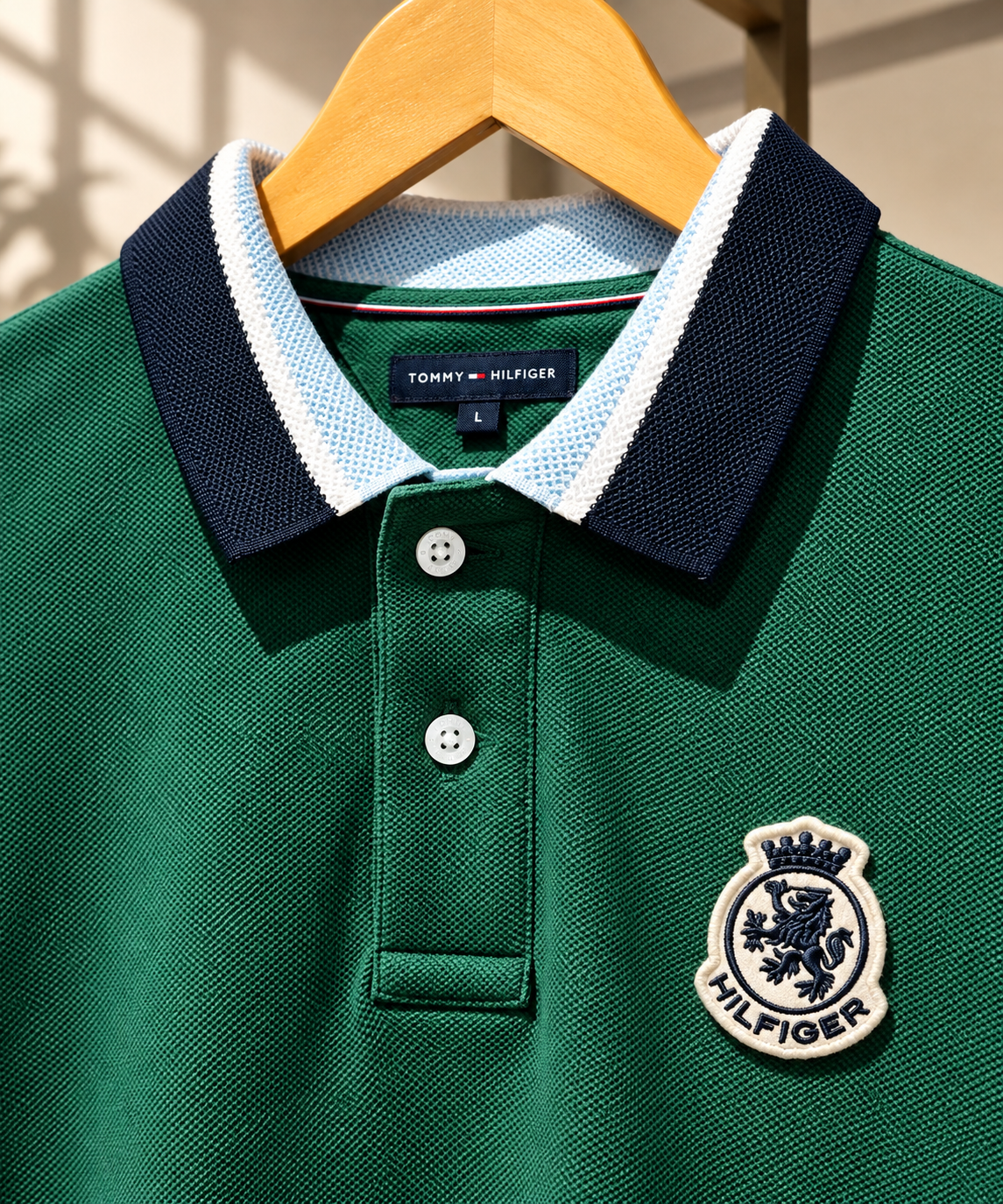 Classic Green Pique Polo Shirt with Contrast Collar and Trim