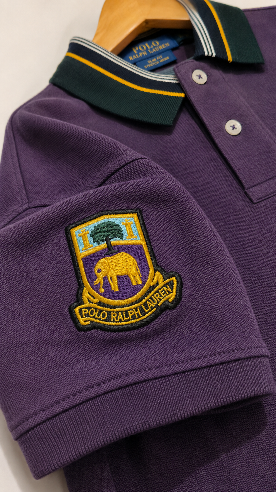 Purple Embroidered Crest Collar Polo T-Shirt