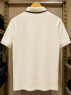 Men’s Ivory Polo T-Shirt with Black Contrast Collar & Chest Logo Stripe