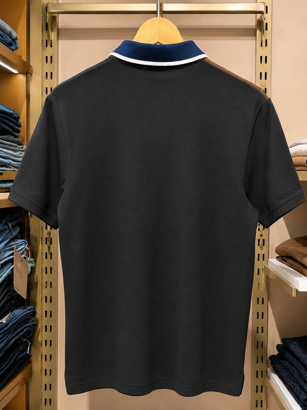 Men’s Colorblock Polo T-Shirt with Contrast Collar & Stripe Detail