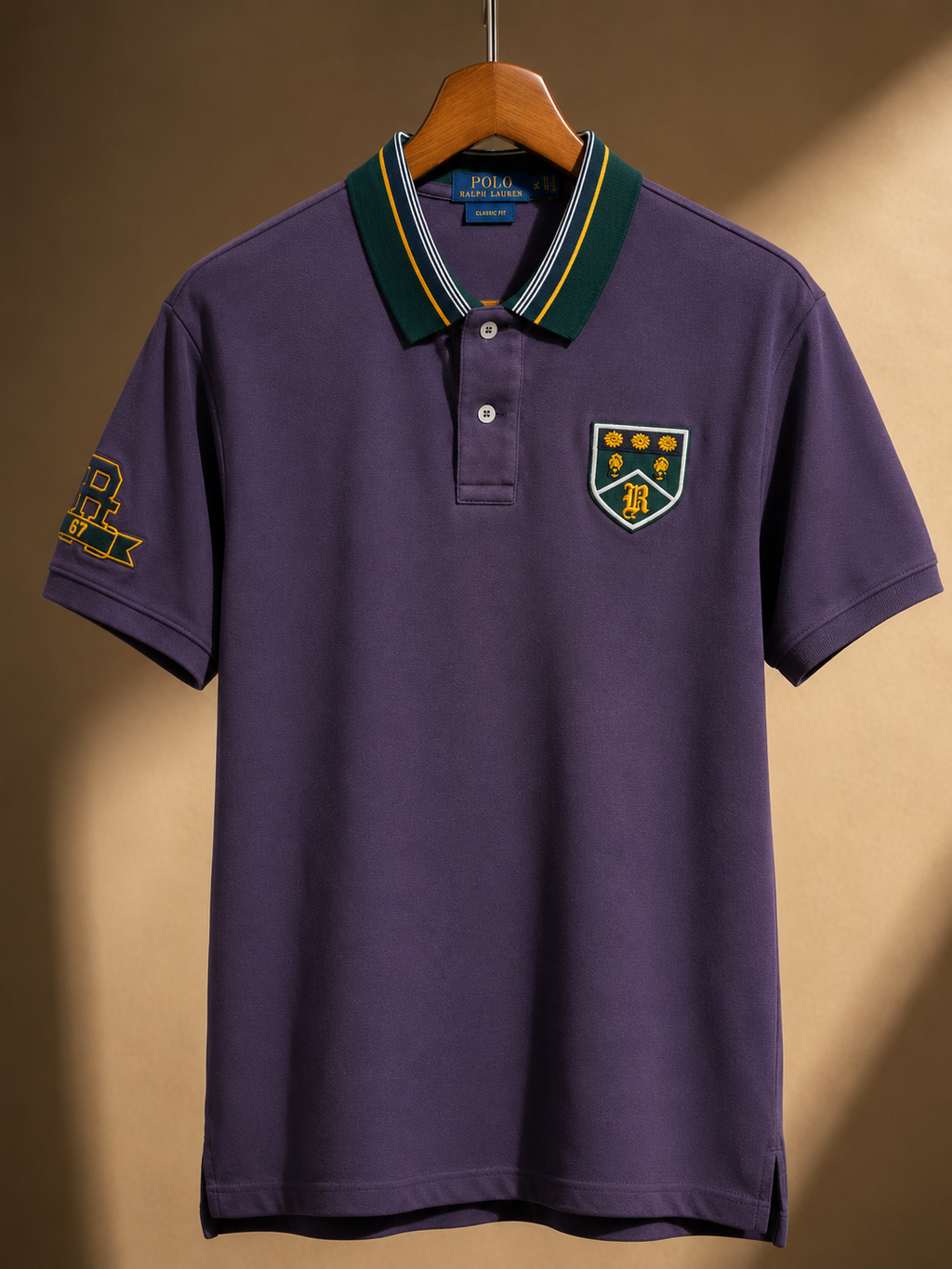 Purple Embroidered Crest Collar Polo T-Shirt