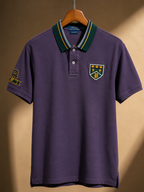 Purple Embroidered Crest Collar Polo T-Shirt
