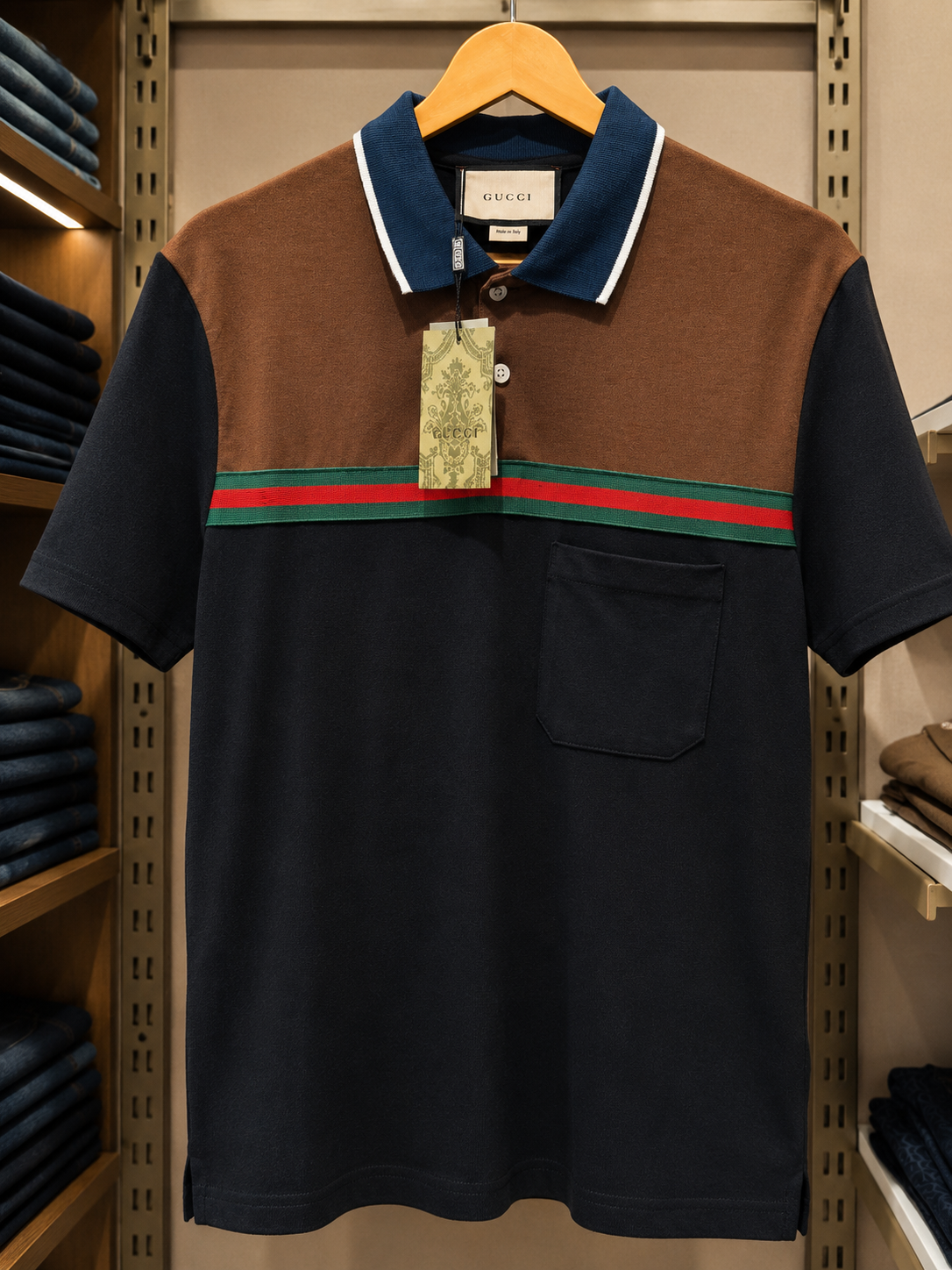 Men’s Colorblock Polo T-Shirt with Contrast Collar & Stripe Detail
