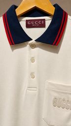 Cotton Polo T-Shirt – Navy & Red Stripe Collar