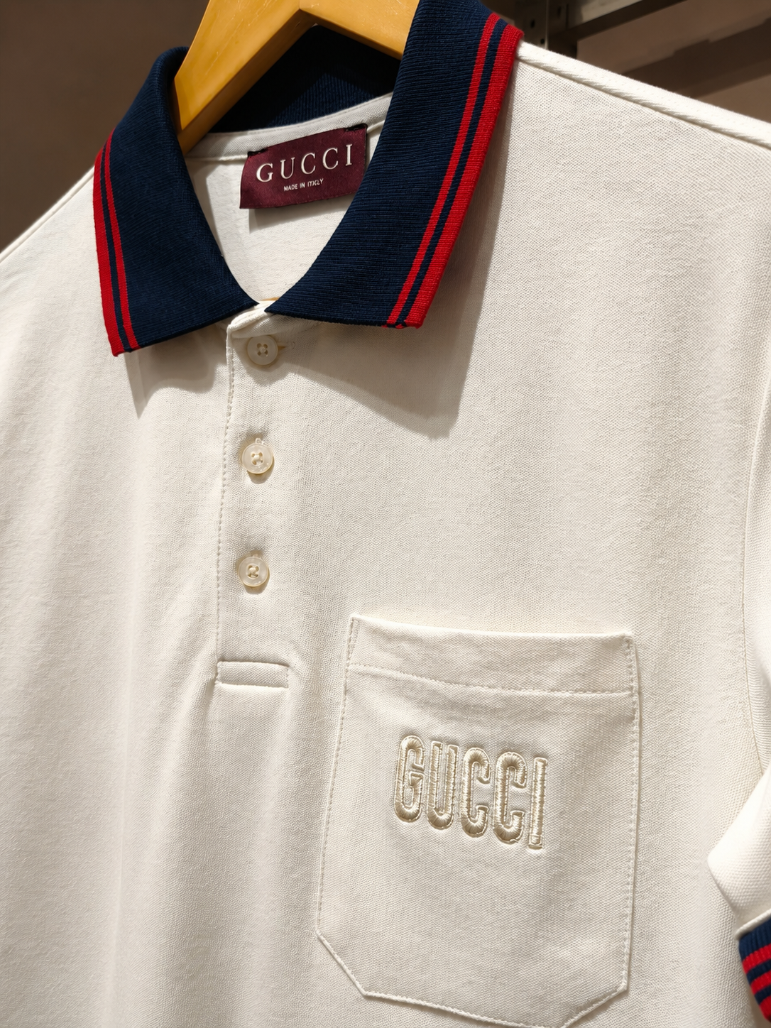 Cotton Polo T-Shirt – Navy & Red Stripe Collar