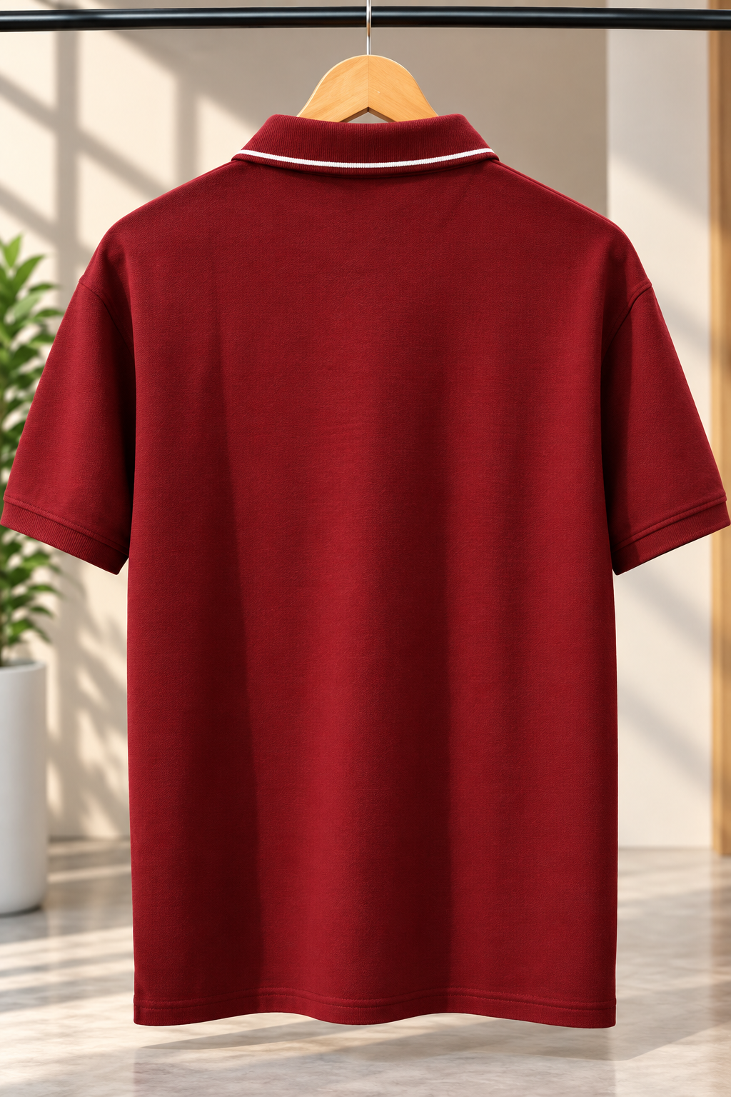 Men’s Burgundy Polo T-Shirt with Contrast Stripe Collar