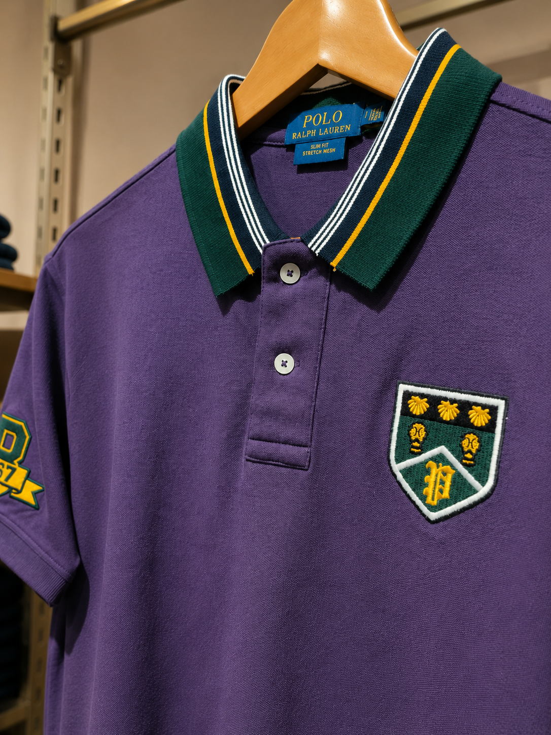 Purple Embroidered Crest Collar Polo T-Shirt