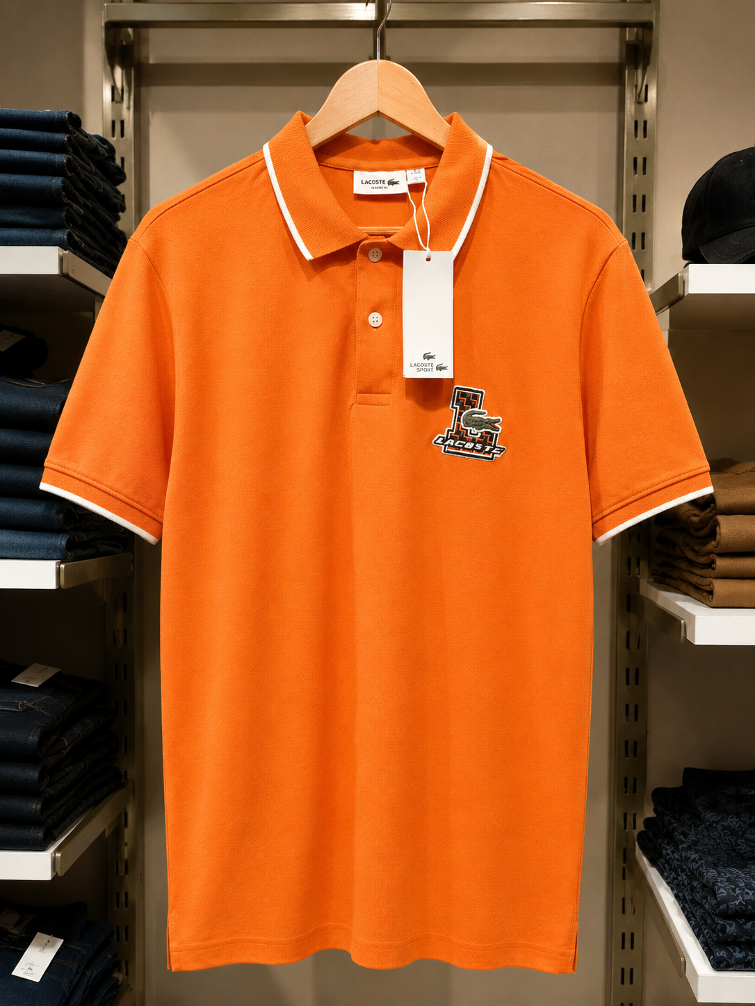 Orange Cotton Polo T-Shirt with Contrast Trim