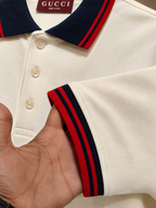 Cotton Polo T-Shirt – Navy & Red Stripe Collar