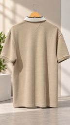 Vintage Beige Textured Piqué Polo T-Shirt