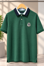 Classic Green Pique Polo Shirt with Contrast Collar and Trim