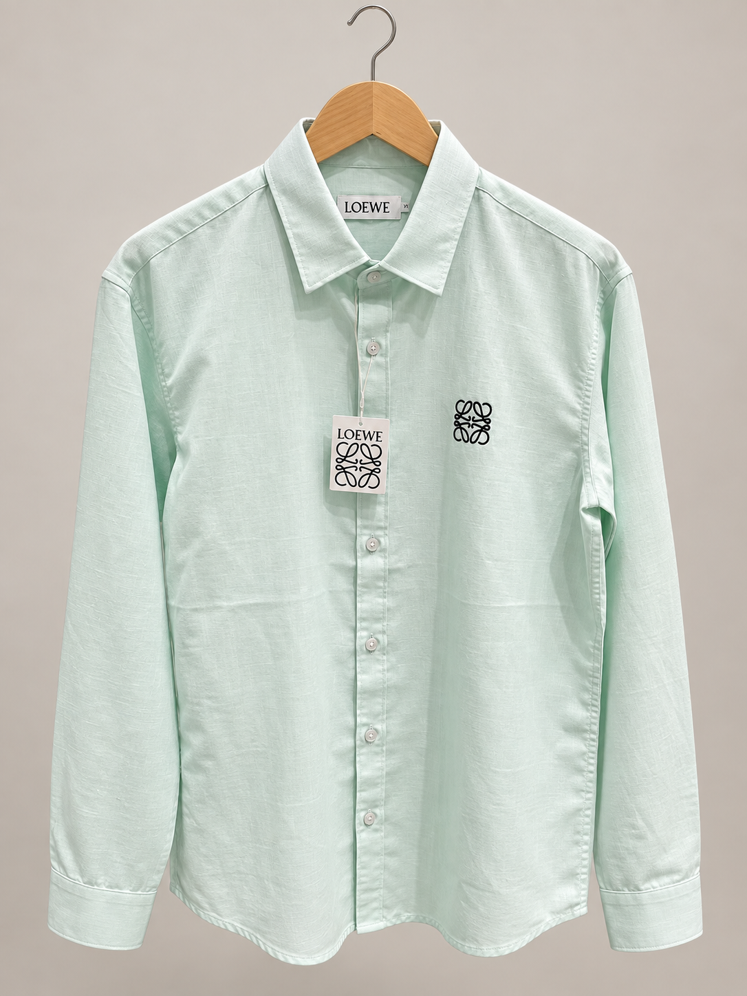 Mint Green Linen-Blend Embroidered Shirt