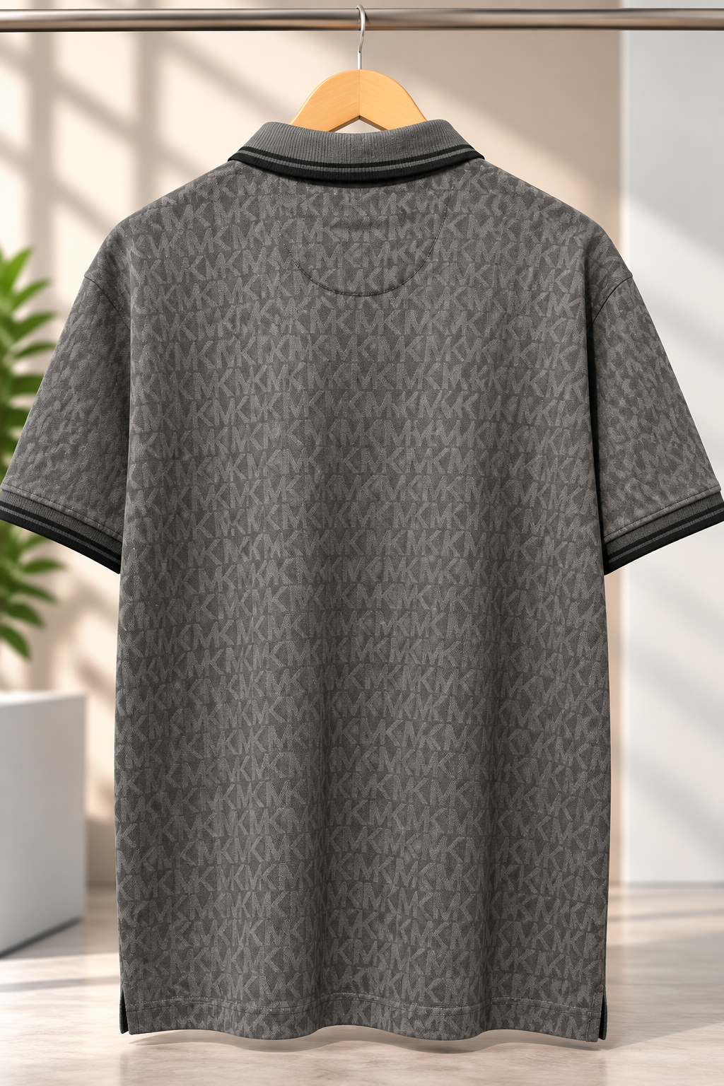 Men’s Charcoal Grey Monogram Pattern Polo T-Shirt